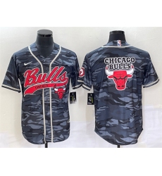 Men Chicago Bulls Gray Camo Team Big Logo Cool Base Stitched Baseball Jersey