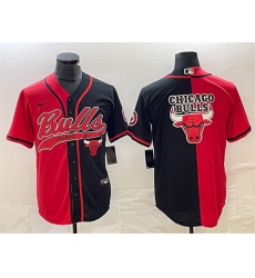 Men Chicago Bulls Red Black Split Team Big Logo Cool Base Stitched Baseball Jersey