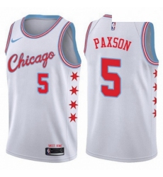 Mens Nike Chicago Bulls 5 John Paxson Authentic White NBA Jersey City Edition 