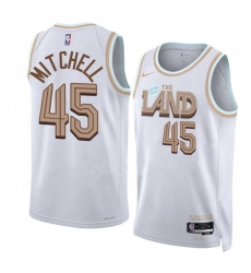 Men Cleveland Cavaliers 45 Donovan Mitchell White 2022 23 City Edition Stitched Jersey