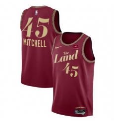 Men Cleveland Cavaliers 45 Donovan Mitchell Wine 2023 24 City Edition Stitched Jersey