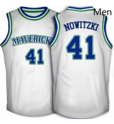 Mens Adidas Dallas Mavericks 41 Dirk Nowitzki Authentic White Throwback NBA Jersey