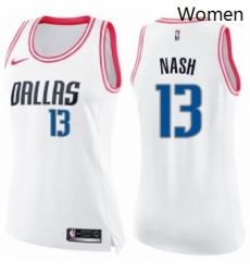 Womens Nike Dallas Mavericks 13 Steve Nash Swingman WhitePink Fashion NBA Jersey