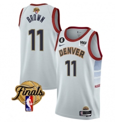 Men Denver Nuggets 11 Bruce Brown White 2023 Finals Icon Edition With NO 6 Patch Stitched Basketball Jersey