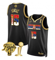 Men Denver Nuggets 15 Nikola Jokic 2023 Black Gold Serbia Flag Finals Champions With NO 6 Patch Stitched Basketball Jersey