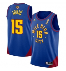 Men Denver Nuggets 15 Nikola Jokic Blue 2023 Finals Champions Statement Edition Stitched Basketball Jersey