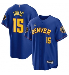 Men Denver Nuggets 15 Nikola Jokic Blue Stitched Baseball Jersey