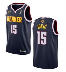 Men Denver Nuggets 15 Nikola Jokic Navy 2023 Finals Champions Icon Edition Stitched Basketball Jersey