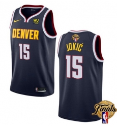 Men Denver Nuggets 15 Nikola Jokic Navy 2023 Finals Icon Edition Stitched Basketball Jersey