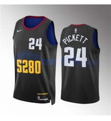 Men Denver Nuggets 24 Jalen Pickett Black 2023 City Edition Stitched Basketball Jersey