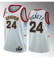 Men Denver Nuggets 24 Jalen Pickett White 2023 Draft Icon Edition Stitched Basketball Jersey