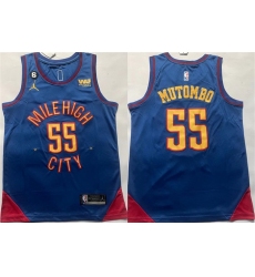 Men Denver Nuggets 55 Dikembe Mutombo Blue With NO 6 Patch Stitched Jersey