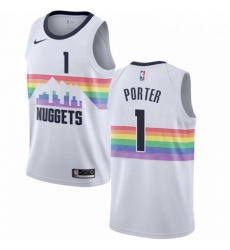 Mens Nike Denver Nuggets 1 Michael Porter Swingman White NBA Jersey City Edition 