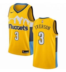 Mens Nike Denver Nuggets 3 Allen Iverson Authentic Gold Alternate NBA Jersey Statement Edition