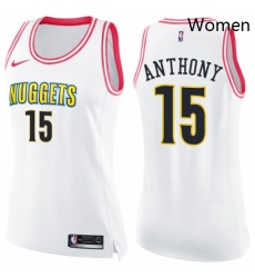 Womens Nike Denver Nuggets 15 Carmelo Anthony Swingman WhitePink Fashion NBA Jersey