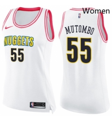 Womens Nike Denver Nuggets 55 Dikembe Mutombo Swingman WhitePink Fashion NBA Jersey