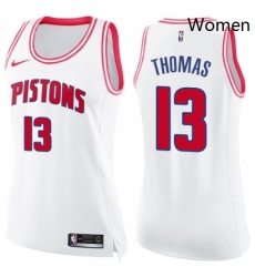 Womens Nike Detroit Pistons 13 Khyri Thomas Swingman White Pink Fashion NBA Jersey 