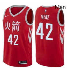 Mens Nike Houston Rockets 42 Nene Authentic Red NBA Jersey City Edition 