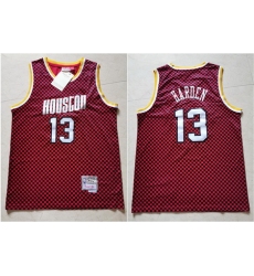 Rockets 13 James Harden Red Checkerboard Hardwood Classics Jersey