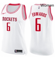 Womens Nike Houston Rockets 6 Vincent Edwards Swingman White Pink Fashion NBA Jersey 
