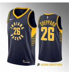 Men Indiana Pacers 26 Ben Sheppard Navy 2023 Draft Icon Edition Stitched Basketball Jersey