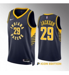 Men Indiana Pacers 29 Quenton Jackson Navy Icon Edition Stitched Basketball Jersey