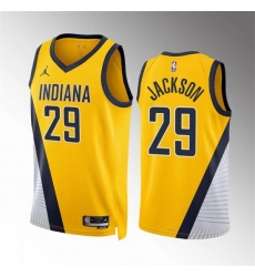 Men Indiana Pacers 29 Quenton Jackson Yelllow Statement Edition Stitched Basketball Jersey