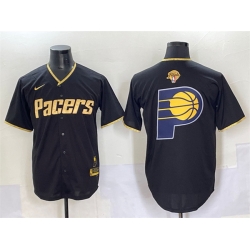 Men Indiana Pacers Team Big Logo Black Gold 2025 Finals Vapor Stitched Baseball Jersey