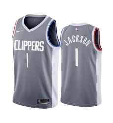 Men Los Angeles Clippers 1 Reggie Jackson Gray NBA Swingman 2020 21 Earned Edition Jersey