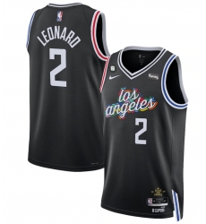 Men Los Angeles Clippers 2 Kawhi Leonard Black 2022 23 City Edition With NO 6 Patch Stitched Jersey