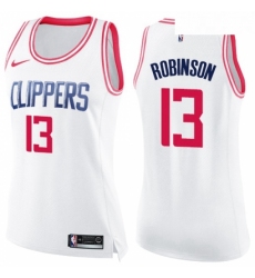 Womens Nike Los Angeles Clippers 13 Jerome Robinson Swingman White Pink Fashion NBA Jersey 