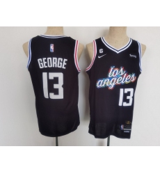 Youth Los Angeles Clippers 13 Paul George 2022 23 Black With No 6 Patch City Edition Stitched Basketball Jersey