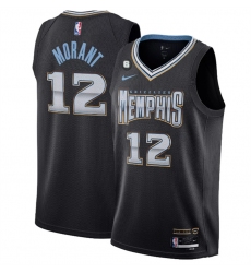 Men Memphis Grizzlies 12 Ja Morant Black 2022 23 City Edition With NO 6 Patch Stitched Basketball Jersey