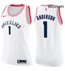 Womens Nike Memphis Grizzlies 1 Kyle Anderson Swingman White Pink Fashion NBA Jersey 