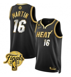 Men Miami Heat 16 Caleb Martin Black Gold Edition 2023 Finals Collection With NO 6 Patch Stitched Basketball Jersey