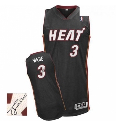 Mens Adidas Miami Heat 3 Dwyane Wade Authentic Black Road Autographed NBA Jersey