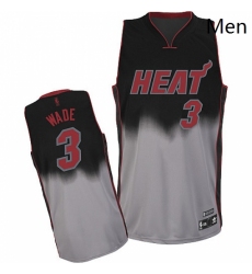 Mens Adidas Miami Heat 3 Dwyane Wade Authentic BlackGrey Fadeaway Fashion NBA Jersey