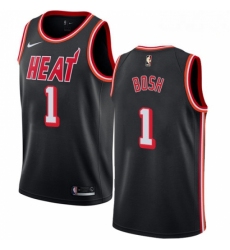Mens Nike Miami Heat 1 Chris Bosh Authentic Black Black Fashion Hardwood Classics NBA Jersey