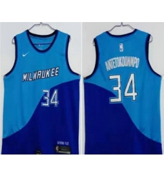 Men Milwaukee Bucks 34 Giannis Antetokounmpo Blue Nike 2021 Swingman Stitched NBA Jersey