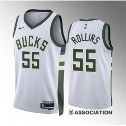 Men Milwaukee Bucks 55 Ryan Rollins White Association Edition Stitched Basketball Jersey