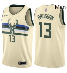 Mens Nike Milwaukee Bucks 13 Malcolm Brogdon Swingman Cream NBA Jersey City Edition 