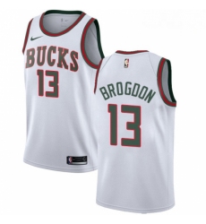 Mens Nike Milwaukee Bucks 13 Malcolm Brogdon Swingman White Fashion Hardwood Classics NBA Jersey 