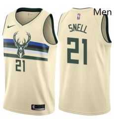 Mens Nike Milwaukee Bucks 21 Tony Snell Swingman Cream NBA Jersey City Edition 