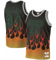 Milwaukee Bucks 34 Ray Allen Black 1996 97 Hardwood Classics Flames Swingman Jersey