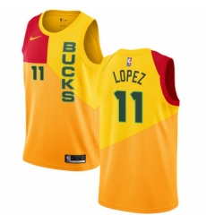 Womens Nike Milwaukee Bucks 11 Brook Lopez Swingman Yellow NBA Jersey City Edition 