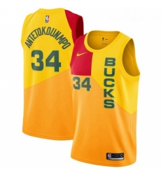 Womens Nike Milwaukee Bucks 34 Giannis Antetokounmpo Swingman Yellow NBA Jersey City Edition