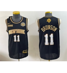Men New Yok Knicks  11 Jalen Brunson Black Gold 2026 Finals   Eastern Conference Champions Patch Stitched Jersey