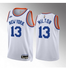 Men New Yok Knicks 13 Shake Milton White 2021 22 City Edition Stitched Basketball Jersey