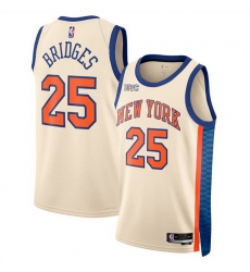 Men New Yok Knicks 25 Mikal Bridges Cream 2025 26 City Edition Stitched Basketball Jersey