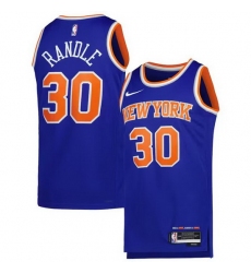 Men New Yok Knicks 30 Julius Randle 2022 23 Blue Icon Edition Swingman Stitched Basketball Jersey